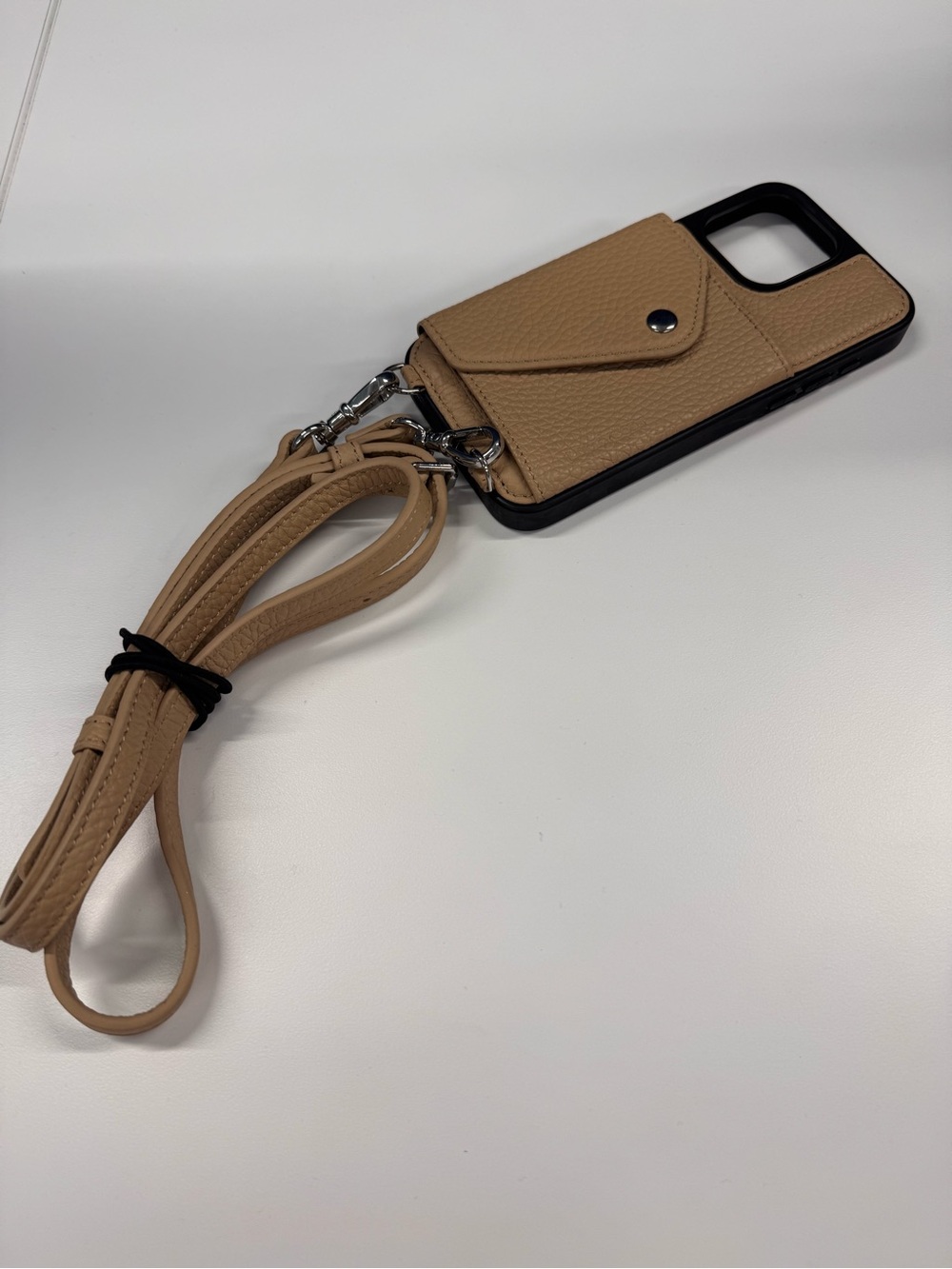 Bandolier Tan Leather Crossbody iPhone 13 Pro Max Case w/ Card Pocket & Strap